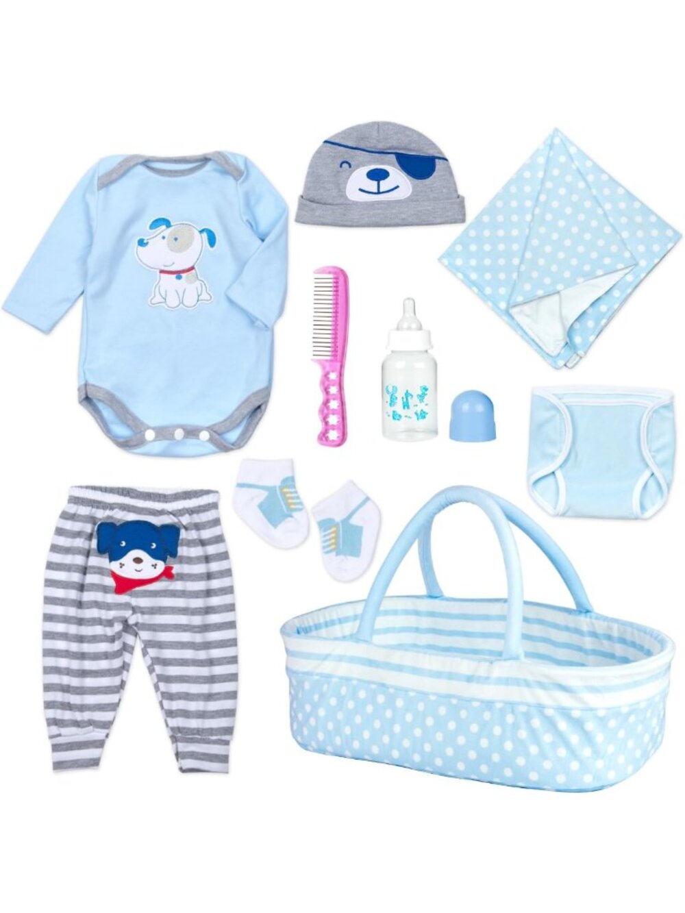 9pc Boy Doll Accessories Set Basket Cotton Blanket for 17-22in Doll